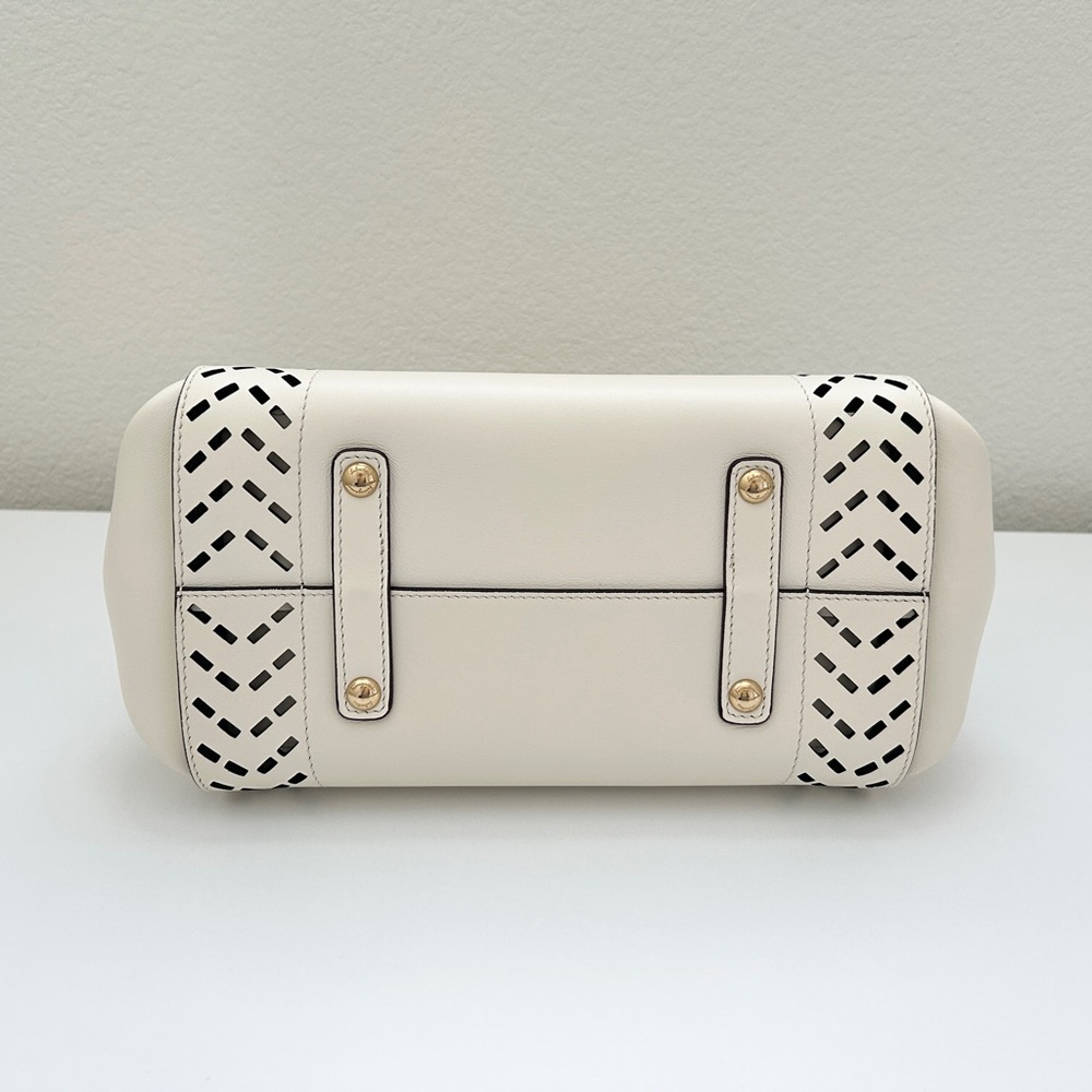 Salvatore Ferragamo Calfskin Perforated Sofia Satchel in Ivory with Dust Bag - Picture 8 of 16